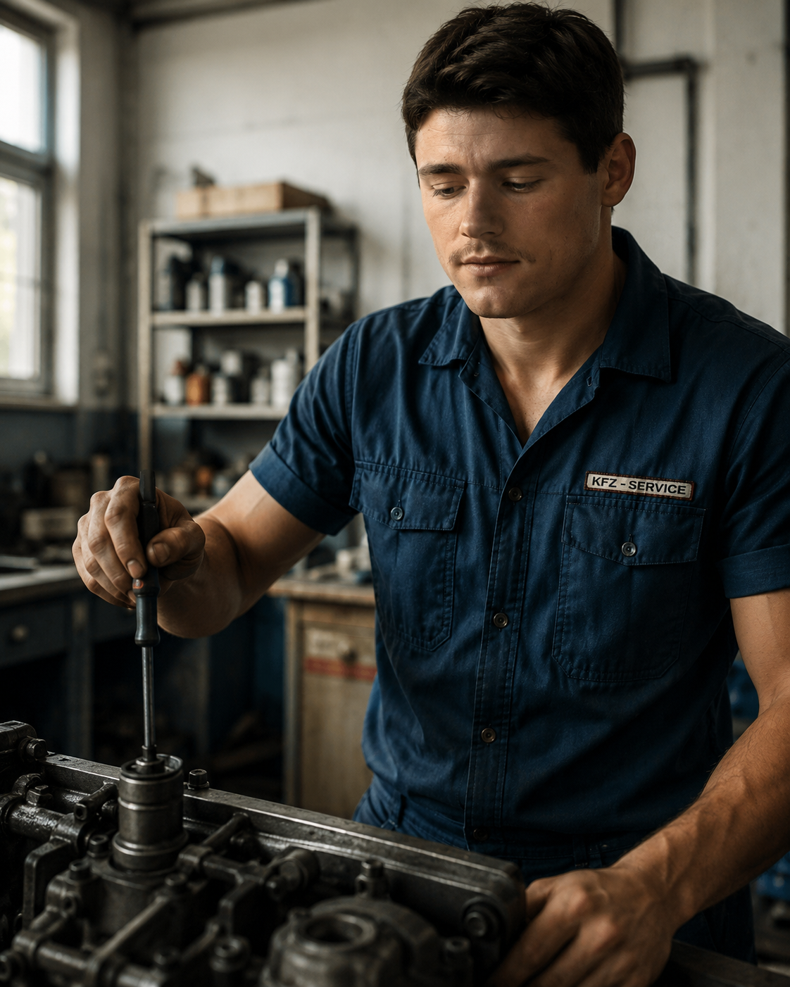 Sascha Heinzemann als Kfz-Mechaniker bei der Arbeit